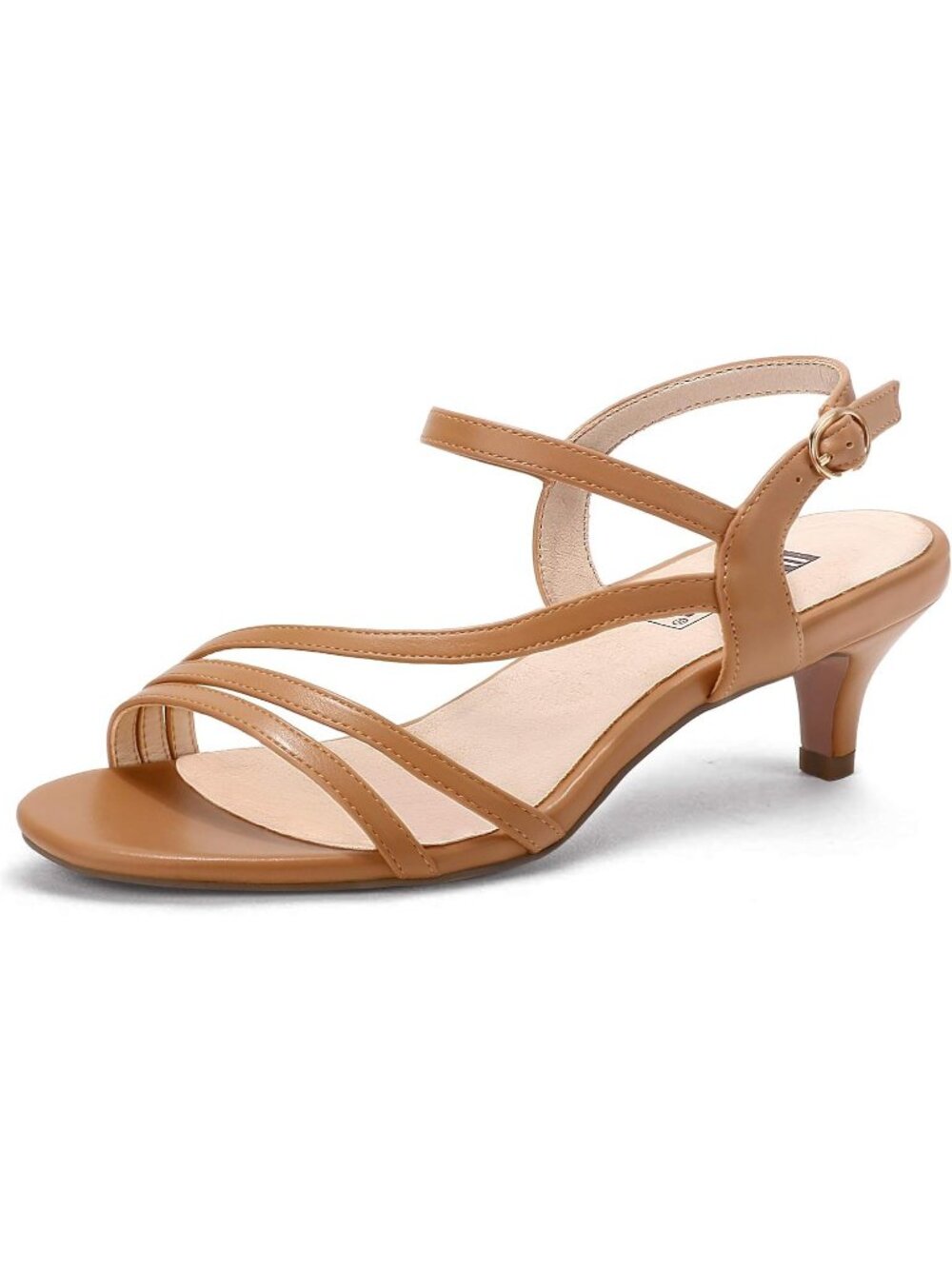 Women's Nude PU Low Kitten Heels Open Toe Heel Buckle Ankle Strap Sandals